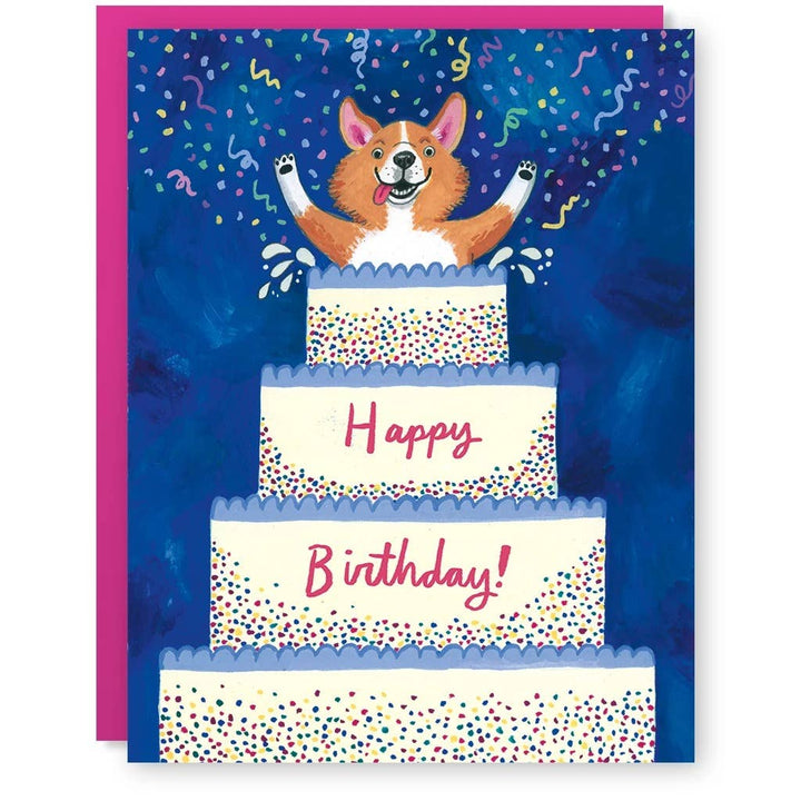 Cactus Club Birthday Card Dog Corgi Cake Surprise