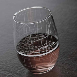 Columbus OH Map Stemless Wine Glass