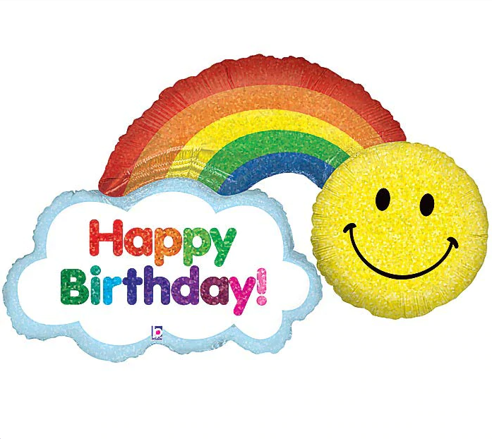 Happy Birthday Rainbow Holographic Smile Balloon