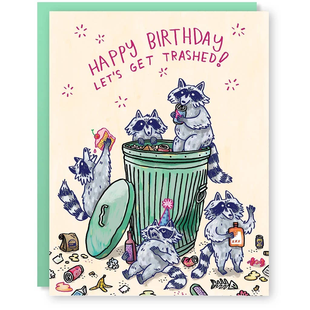 Cactus Club Birthday Card Trash Raccoon