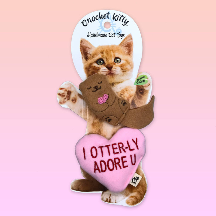 Crochet Kitty Catnip Toy - Otter and heart Valentine's Day